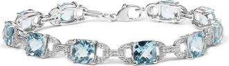 House of Brilliance 925 Sterling Silver 7x7 mm Cushion Cut Blue Topaz and 1/20 cttw Round Cut Diamond Fashion Tennis Bracelet