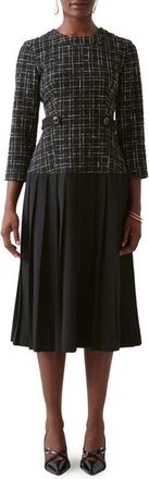 L.k. Bennett Maxine Metallic Tweed Pleated Dress in Black Ivory at Nordstrom, Size 16 Us
