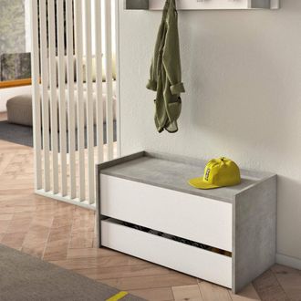 Dmora Arc&oacute;n Dgaiard, Mueble De Entrada Moderno Con Zapatero, Cofre Ba&uacute;l Con Dos Contenedores, 100% Made In Italy, 90x40h46 Cm, Blanco Y Cemento - Dmora