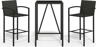 vidaXL Mesa Y Taburetes Altos Jard&iacute;n 3 Piezas Rat&aacute;n Sint&eacute;tico Negro Vidaxl