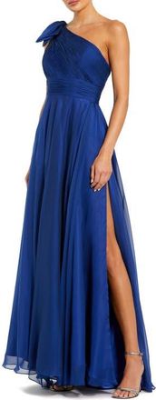 Mac Duggal Petite Pleated One Shoulder Chiffon Gown in Cobalt at Nordstrom, Size 16