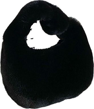 Generic Womens Plush Bags Women Warm Plush Furry Coin Purses Half Moon Bag Wrist Bags(Black)