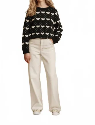 The Great. Heart Crew Neck Sweater In Black With Pearl