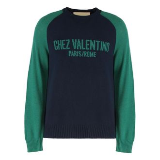 Valentino Garavani Round-neck Knitwear, male, Blue, Size: XL Virgin wool crew-neck sweater