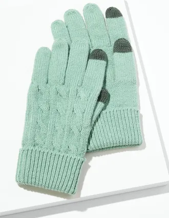 Talbots Metallic Soft Cable Knit Gloves - Sea Spray Green Metallic - 001 Talbots