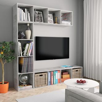 vidaXL Mueble De Tv Y Librer&iacute;a 3 Piezas Gris Hormig&oacute;n 180x30x180 Cm Vidaxl