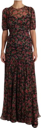 Dolce & Gabbana Bloemenprint Maxi Jurk A-Line Shift - Dames - Avondkleed - Veelkleurig - XS - Kleedjes