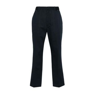 Moncler Straight Trousers, male, Blue, L, Navy Cotton Blend Gabardine Trousers