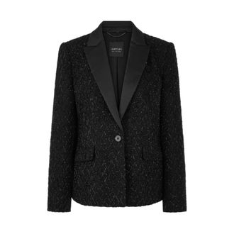 Marc Cain Fitted Blazer met glitterdetails - Dames - Jassen - Zwart - Maat: S Leer