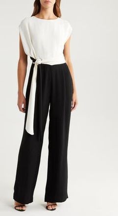 Reiss Alba Colorblock Wide Leg Jumpsuit in Black/Cream at Nordstrom Rack, Size 2 Us / 6 Uk