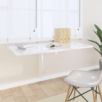 vidaXL Vidaxl Tavolino Muro Pieghevole Bianco Lucido 100x60x56 Cm
