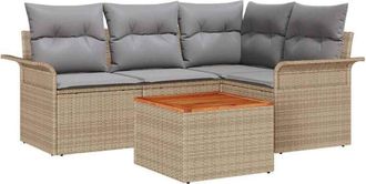 vidaXL Garden Sofa Set 5 pcs Beige and Light Grey Poly Rattan vidaXL