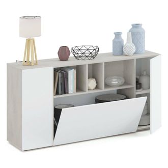 Dmora Aparador Dlop, Aparador Moderno Con 3 Puertas, Buffet De Sal&oacute;n Con Compartimentos, Aparador De Sal&oacute;n, Gabinete De Tv, 150x41h76 Cm, Blanco Y Cemento -