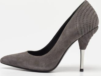 Balmain Grey Suede Pointed Toe Pumps