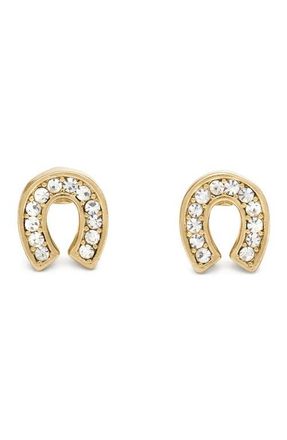 Kate Spade New York pav&eacute; horseshoe stud earrings in Clear/Gold at Nordstrom