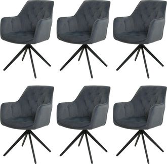 Hhg Juego De 6 Silla De Comedor Hhg 503, Silla De Cocina Silla Tapizada Con Reposabrazos, Giratoria, Metal Tela/textil, Antracita