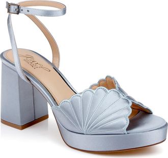 Badgley Mischka Paola Ankle Strap Platform Sandal in Mist Blue Satin at Nordstrom, Size 8.5