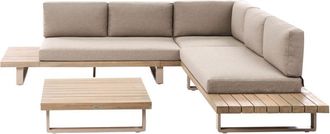 Beliani Conjunto De Sala De Estar Esquinero 5 Plazas De Madera De Acacia Gris Pardo Mesa Mykonos