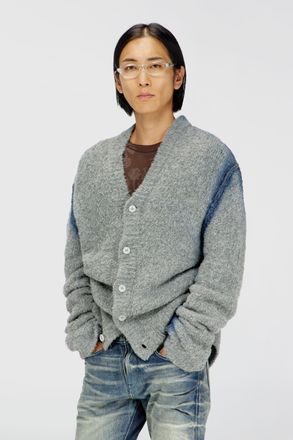 Diesel Alpaca-blend cardigan with spray-dyed seams - Knitwear - Man - Grey