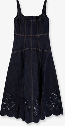 Self Portrait Womens Dress Midi Denim Blue Cotton