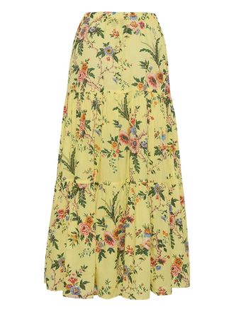 Cara Cara floral tiered skirt - women - Cotton - L - Yellow