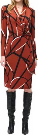 Joseph Ribkoff Abstract Print Faux Wrap Sheath Dress In Cinnamon/multi