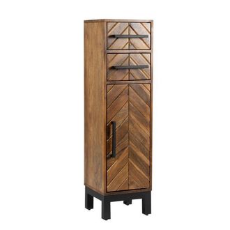 Jaipur Furniture Parquet 1 Door 2 Drawer Cabinet - Mango Wood/Iron - L30 x W30 x H110 cm - PP Finish in Brown
