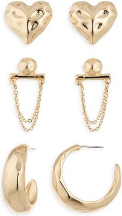 Nordstrom Rack 3-Pack Assorted Stud, Hoop & Drop Earrings in Gold at Nordstrom Rack