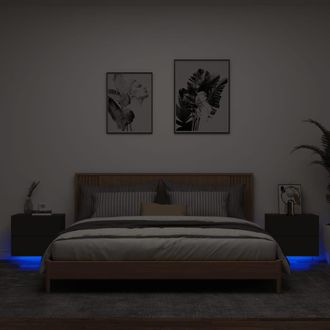 vidaXL Vidaxl - Mesitas De Noche De Pared Con Luces Led 2 Unidades Negro