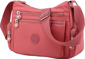 Generic Shoulder Bag for Women | Nylon Messenger Bag for Women - Waterproof Zipper Organizer Pouch With Multi Pocket Design for Traveling School Outdoor, Pink