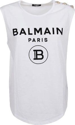 Balmain Sleeveless Button Cotton Shirt, Size Large