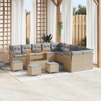 vidaXL Vidaxl - Conjunto De Sof&aacute; De Jard&iacute;n Con Coj&iacute;n 14 Pcs Beige Y Gris Claro