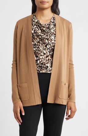 Anne Klein Malibu Open Front Cardigan in Vicuna at Nordstrom, Size X-Large P