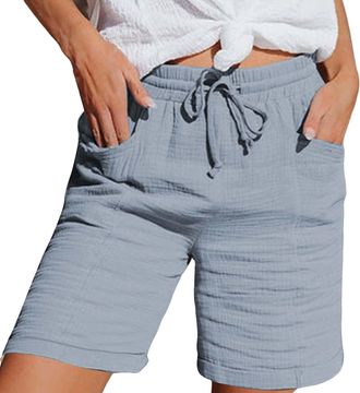 Generic Ladies Linen Shorts, Walking Shorts for Women UK Cotton Linen Elastic High Waist Loose Pants Ladies Casual Summer Beach Holiday Trousers Wide Leg Flow