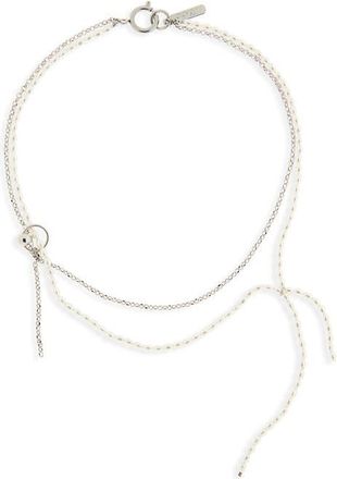 Justine Clenquet Alba Layered Chain & Faux Pearl Necklace in Palladium at Nordstrom