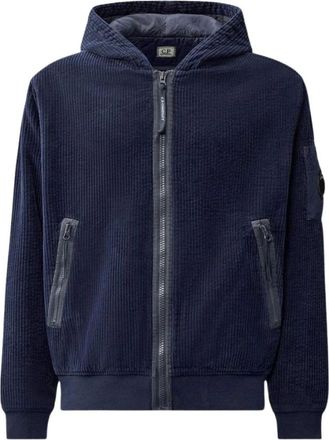 C.P. Company C.p. Company - Corduroy Full-Zip Hoodie - Heren - Sweatshirts & Hoodies - Blauw - Maat: L Corduroy