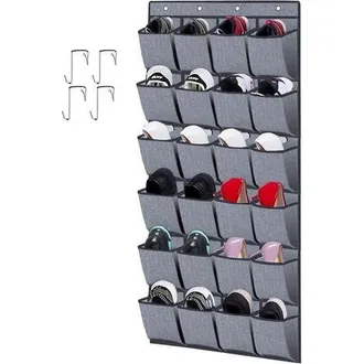 OEM Organizador De Zapatos Para Colgar En La Puerta Con 24 Bolsillos, Bolsa Plegable Para Guardar Zapatos Con Ganchos, Color Gris Lino