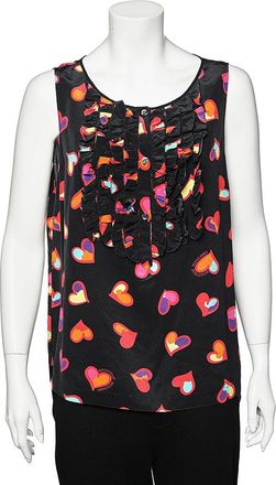 Moschino Boutique Moschino Black Heart Print Silk Top