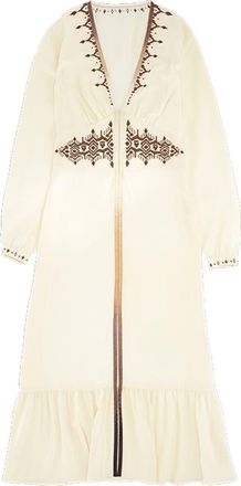 Fortela Ada Embroidered Silk Creponne Dress in Milk at Nordstrom, Size 42 Eu