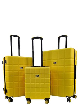 Infinity Leather Unisex Yellow Hard Shell Classic Suitcase Set 8 Wheel Cabin Luggage Case Travel Bag ABS - One Size