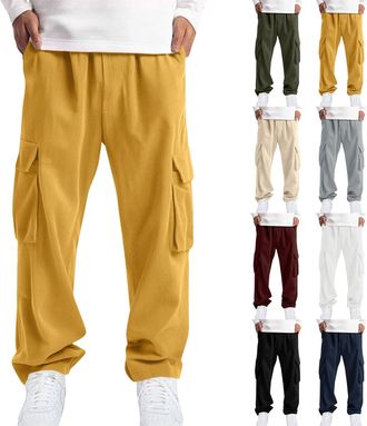 Generic Work Combat Trousers Men Mens Casual Corduroy Trousers - Straight Leg Trouser Loose Fit Pant With Cargo Pocket Streetwear Plain Drawstring Sweatpants 