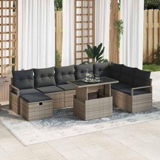 vidaXL Vidaxl - Conjunto De Sof&aacute; De Jard&iacute;n Con Coj&iacute;n 9 Pcs Gris Polirat&aacute;n