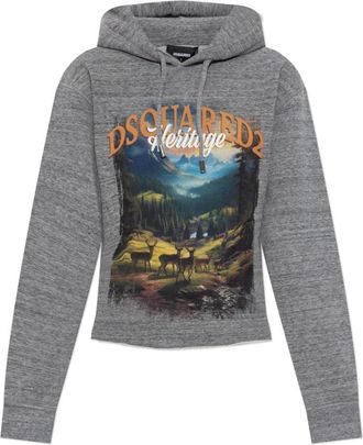 Dsquared2 Sweatshirt met print - Dames - Hoodies - Grijs - XS - Katoen - Hoodies & sweatvesten