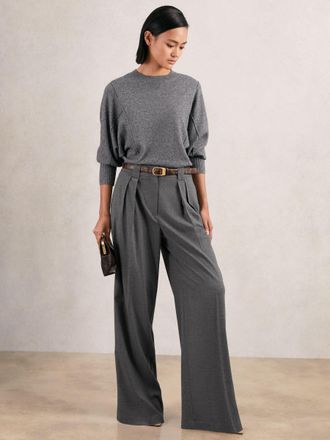 Reiss Grey Wide-leg Pleated Trousers, 12R