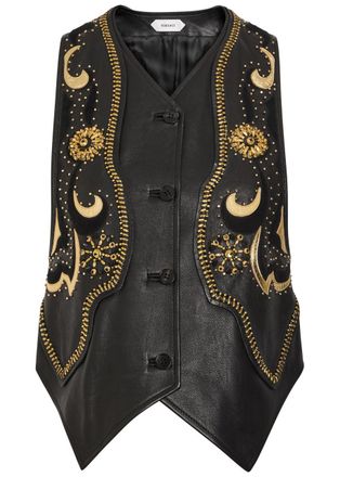 Versace Embellished Panelled Leather Vest - Black - 42 (UK10 / S)