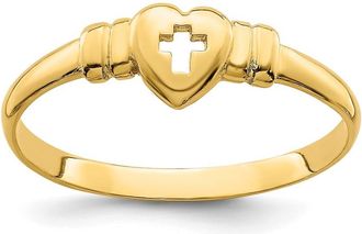 Diamond2Deal 14k Yellow Gold Heart Cut-Out Cross Ring