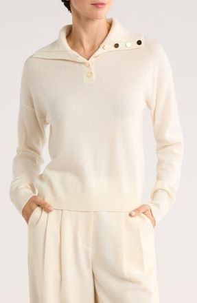 Bruno Magli Half Button Placket Wool & Cashmere Blend Sweater in Ivory at Nordstrom Rack, Size Medium