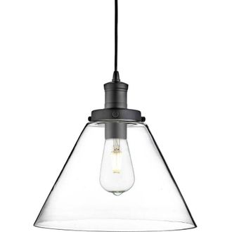 Searchlight Pyramid - 1 lámpara colgante de techo tipo domo negro mate con pantalla de vidrio transparente, E27 - Searchlight