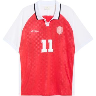 Les Deux Denmark Johnny Collar Football Jersey in Ski Patrol Red at Nordstrom, Size Xx-Large