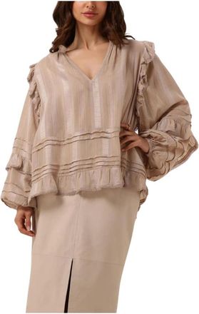 Ibana Stijlvolle beige blouse met ruches - Dames - Blouses - Beige - M - Overhemden